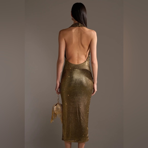 AKIRA POPPIN' BOTTLES RHINESTONE MAXI DRESS IN GOLD - Picture 7 of 7